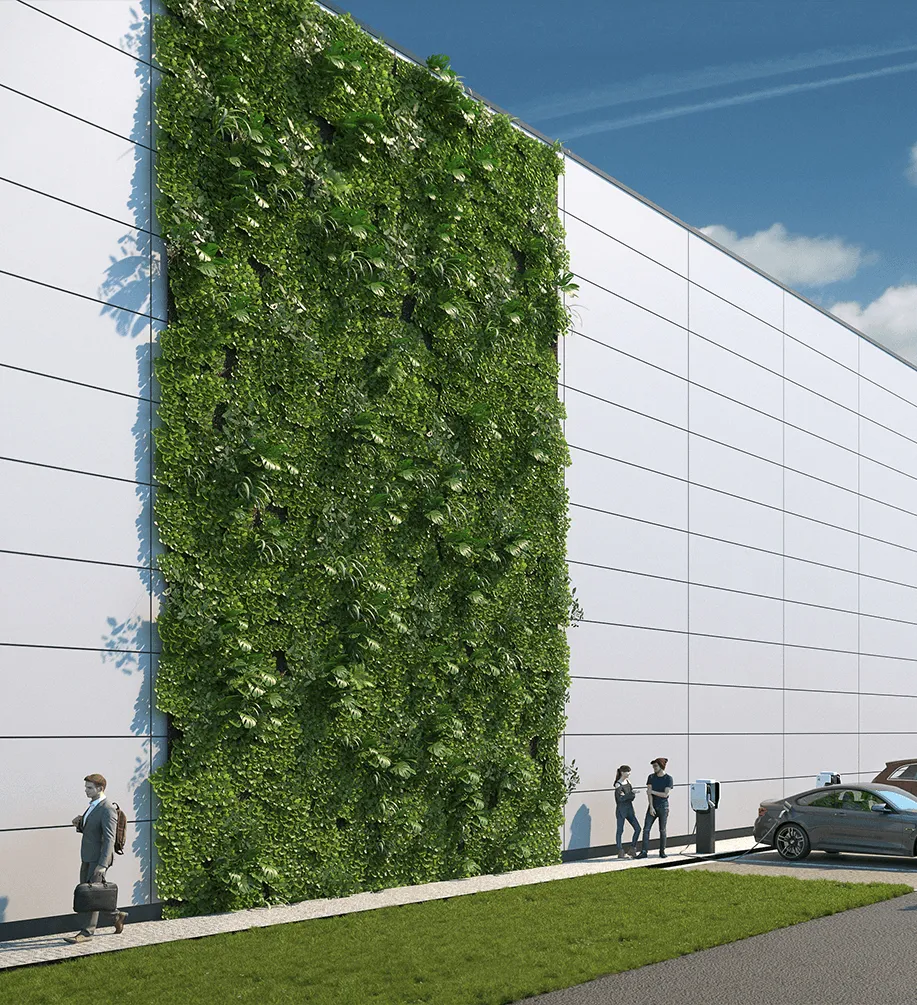 Green walls and roofs with irrigation